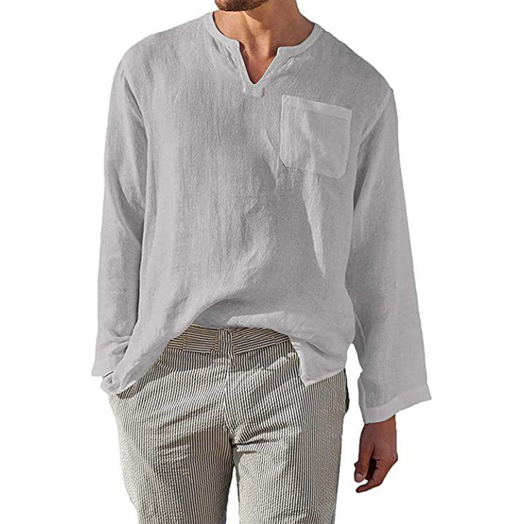 Camicia Uomo Lunga in Mistura di Lino e Cotone - Taglio Relaxed con Colletto a Banda per un Look Casual e Confortevole