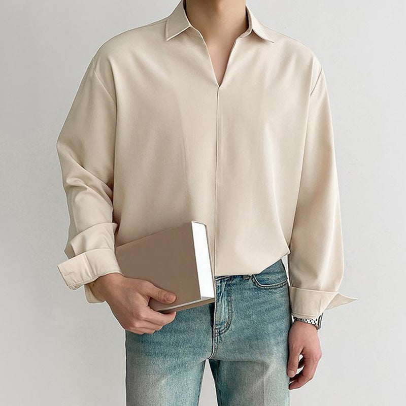 Męska Koszulka Pullover - Casual Fit - Dekolt w Serek - Lekki i Oddychający Materiał