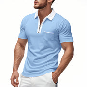 Męska koszulka polo Slim Fit z zamkiem błyskawicznym i kieszonką na piersi - komfortowa odzież codzienna z bawełnianej mieszanki