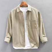 Camisa de hombre de manga larga - Corte recto cómodo - Diseño de rayas verticales - Algodón ligero - Con botones