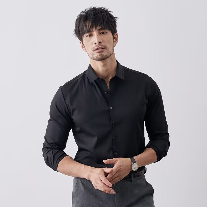 Elegancka męska koszulka Coupe Slim - Syntetyczna tekstura soi - Długie rękawy z guzikami - Styl Business Casual
