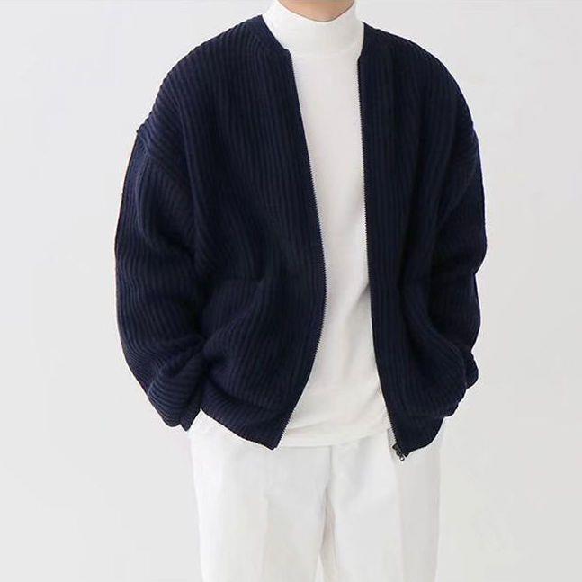 Herren Herbst-Wollstrickcardigan, lässiger offener Pullover