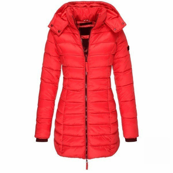Damen Slim Fit Winterjacke aus wasserabweisendem Nylon mit Kapuze, warm und lang