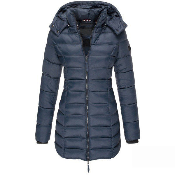 Damen Slim Fit Winterjacke aus wasserabweisendem Nylon mit Kapuze, warm und lang