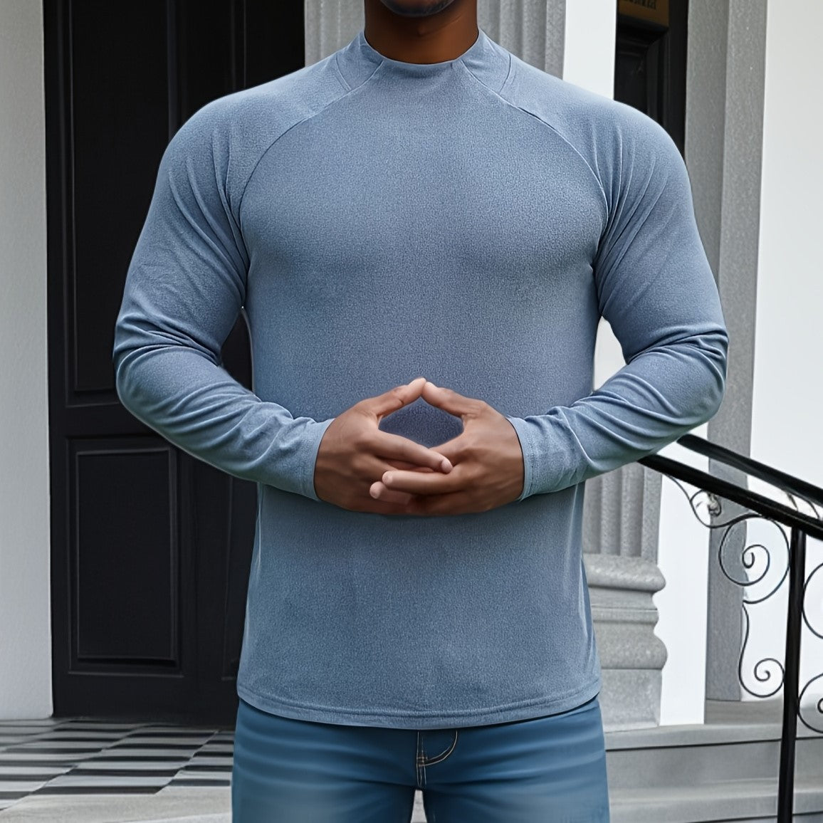 Herren Slim Fit Langarmshirt - Weicher Stretch - Rundhalsausschnitt - Raglanärmel