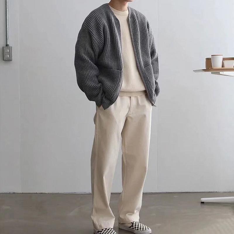Herren Herbst-Wollstrickcardigan, lässiger offener Pullover