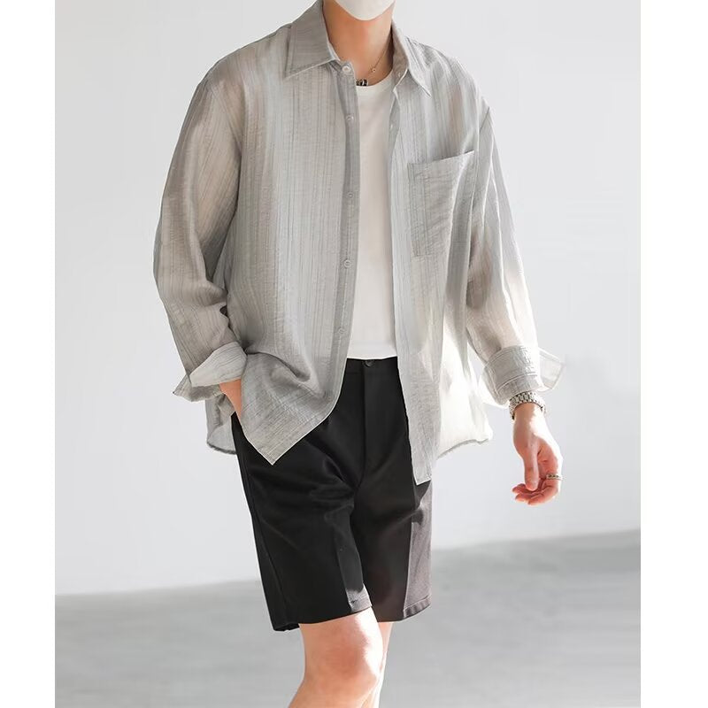 Camisa de manga larga para hombre - Algodón ligero - Corte relajado - Estilo casual con botones