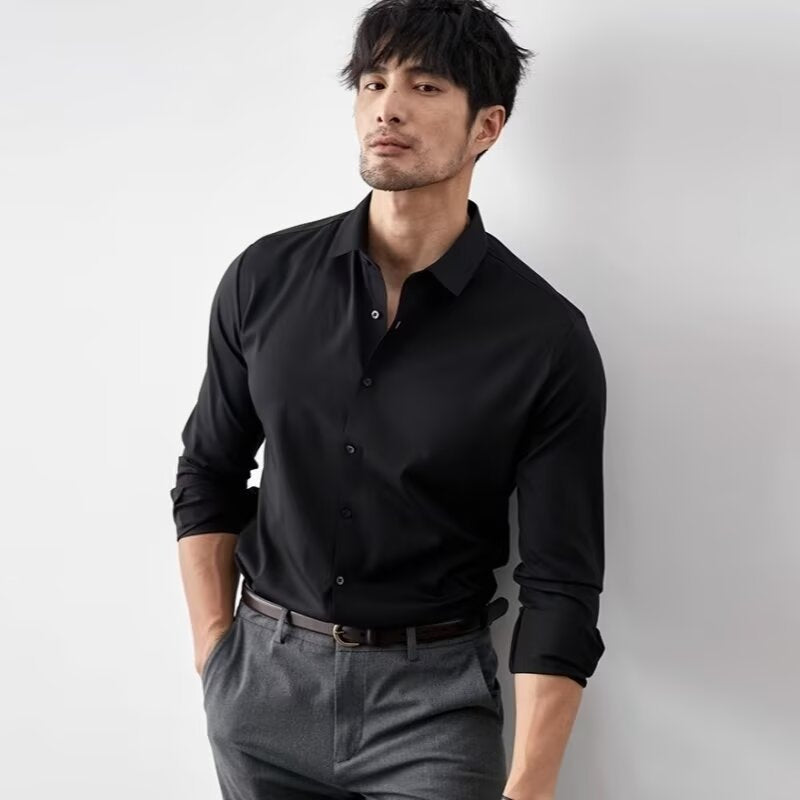 Sophisticated Slim Fit Men's Shirt - Long Sleeve with Button Closure - Business Casual Style in Soft Synthetic Soy Fabric