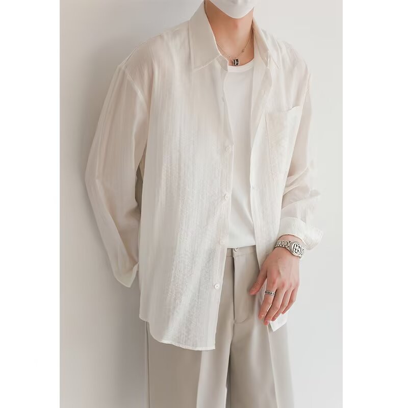 Herren Langarmhemd aus leichter Baumwolle - Relaxed Fit im Freizeitstil mit Knöpfen