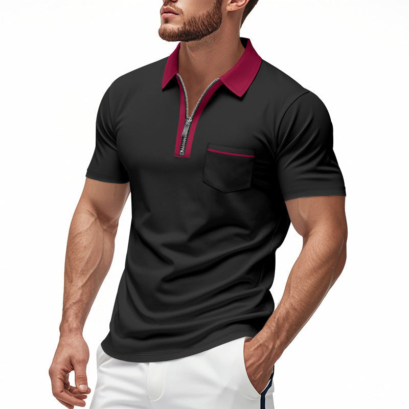 Men's Slim Fit Polo Shirt with Zipper and Chest Pocket - Stylish and Comfortable Cotton Blend for Everyday Wear