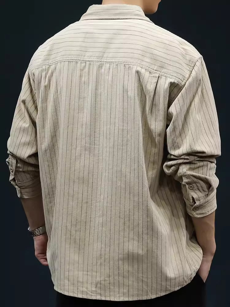 Men's Striped Long Sleeve Shirt - Relaxed Fit - Breathable for Casual Comfort