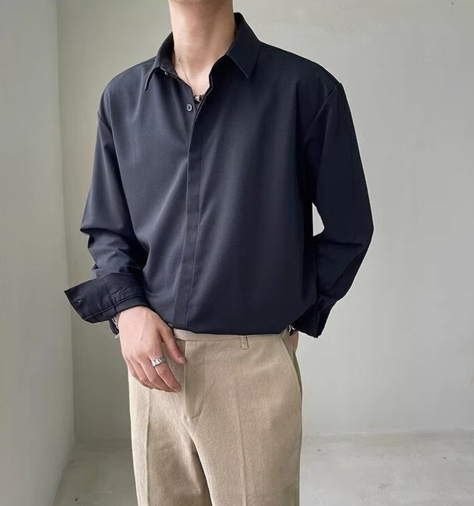 Camisa de Hombre Formal - Slim Fit - Manga Larga - Con Pliegues Ocultos - Tejido Elástico