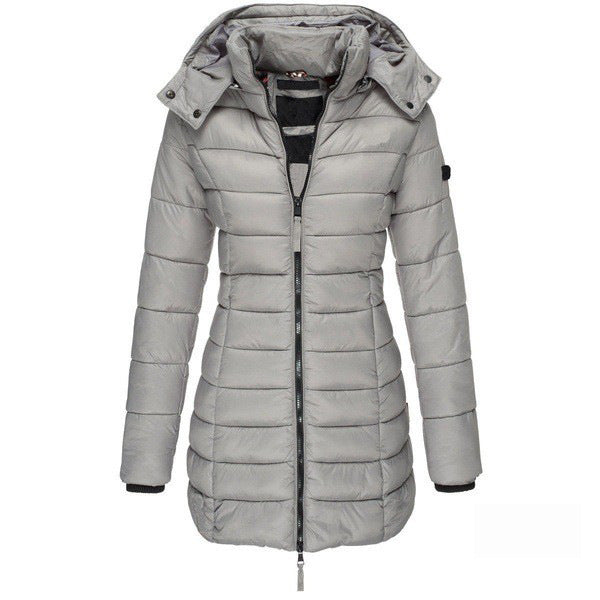 Damen Slim Fit Winterjacke aus wasserabweisendem Nylon mit Kapuze, warm und lang