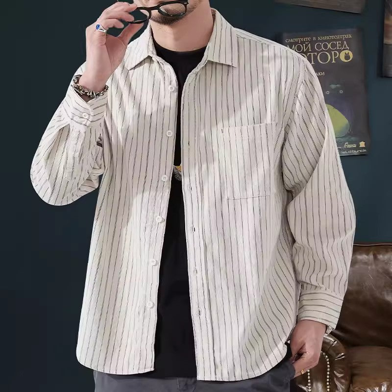 Men's Striped Long Sleeve Shirt - Relaxed Fit - Breathable for Casual Comfort
