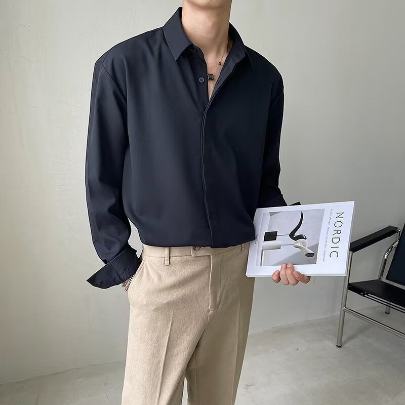 Camisa Formal Masculina - Slim Fit - Manga Larga - Con Pliegues Ocultos - Tejido Elástico