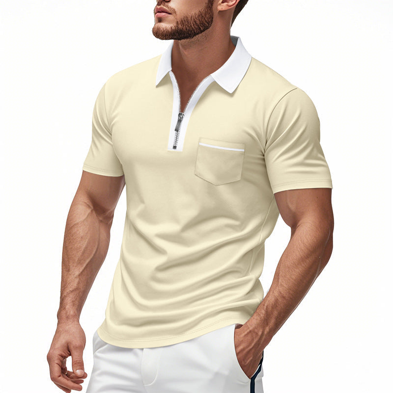 Men's Slim Fit Polo Shirt with Zipper and Chest Pocket - Stylish and Comfortable Cotton Blend for Everyday Wear