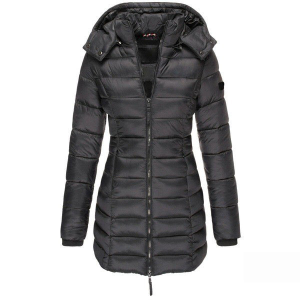 Damen Slim Fit Winterjacke aus wasserabweisendem Nylon mit Kapuze, warm und lang
