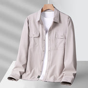 Men's Lightweight Long Sleeve Button-Up Shirt - Relaxed Fit with Utility Pockets - Breathable Design
