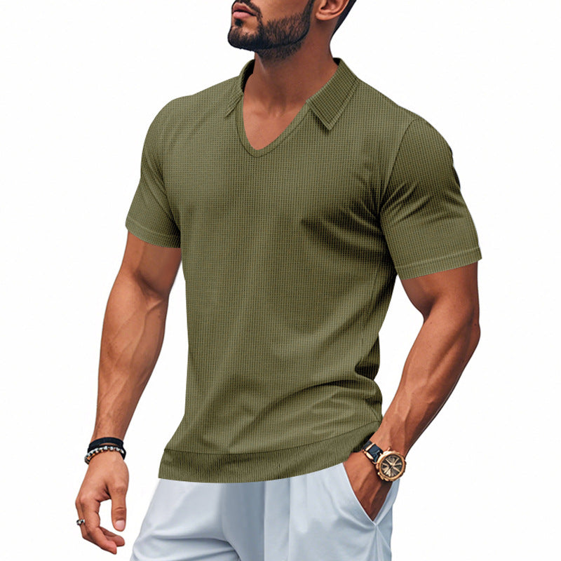 Men's V-Neck Polo Shirt - Relaxed Fit - Short Sleeves - Comfortable and Breathable Fabric