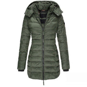 Damen Slim Fit Winterjacke aus wasserabweisendem Nylon mit Kapuze, warm und lang