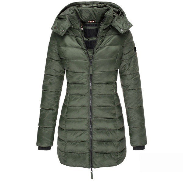 Damen Slim Fit Winterjacke aus wasserabweisendem Nylon mit Kapuze, warm und lang