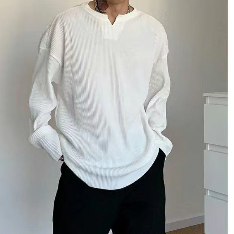 Men's Relaxed Fit Ribbed V-Neck Long Sleeve T-Shirt - Comfortable Base Layer
