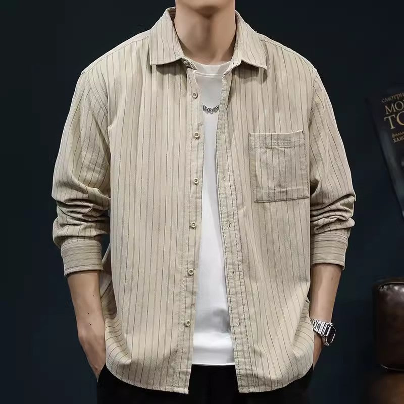 Camisa de manga larga para hombre - Corte holgado - Transpirable - Estampado a rayas para un look casual y cómodo
