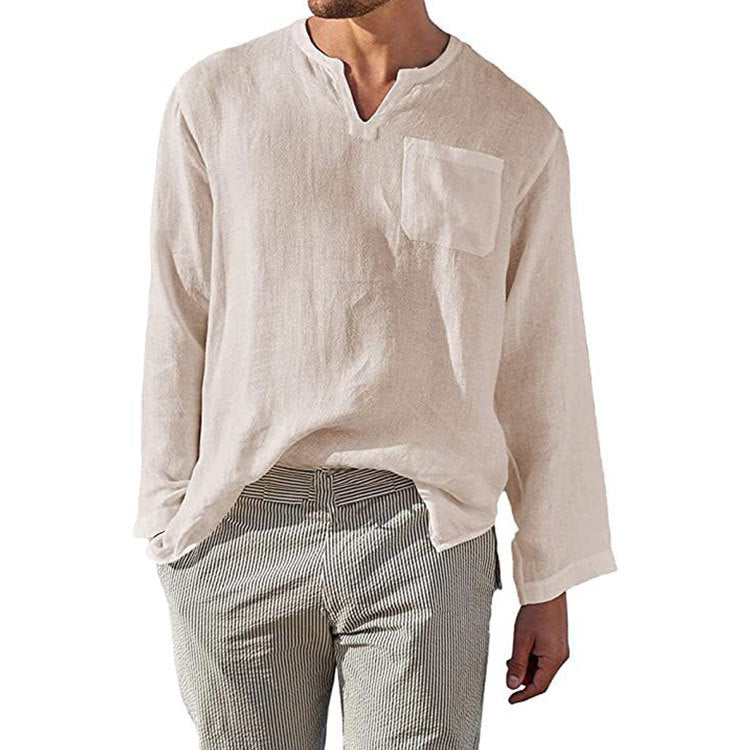 Camicia Uomo Lunga in Mistura di Lino e Cotone - Taglio Relaxed con Colletto a Banda per un Look Casual e Confortevole