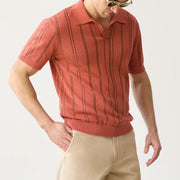 Men's Jacquard V-Neck Polo Shirt - Comfortable Casual Short Sleeve with Regular Fit
