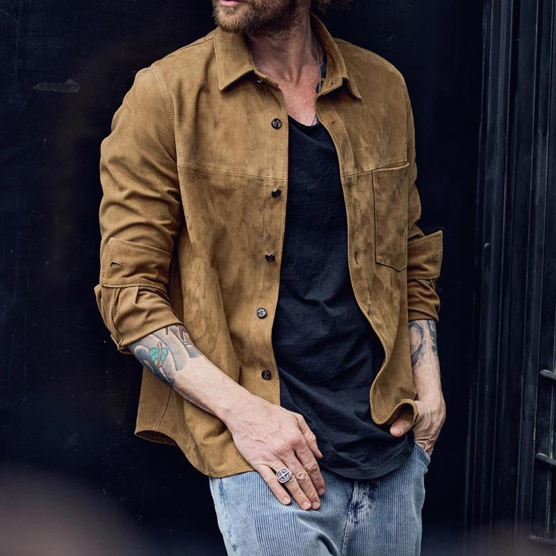 Men's Relaxed Fit Long Sleeve Casual Shirt - Retro Style in Brushed Cotton Blend