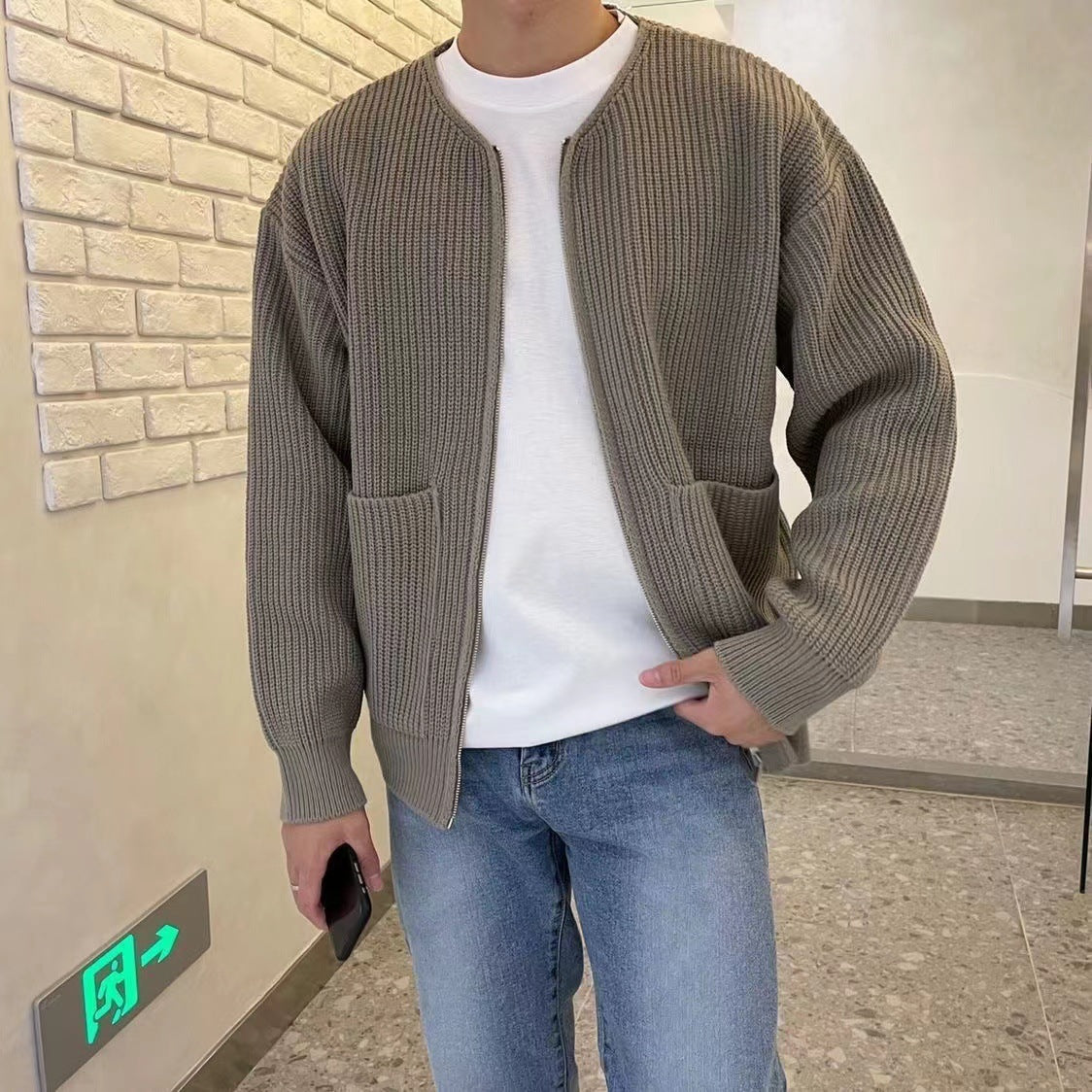 Herren Herbst-Wollstrickcardigan, lässiger offener Pullover