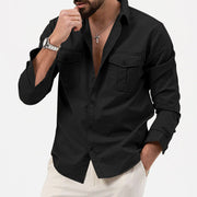 Camicia da Uomo a Maniche Lunghe in Cotone Misto - Fit Regolare con Bottoni e Tasche sul Petto