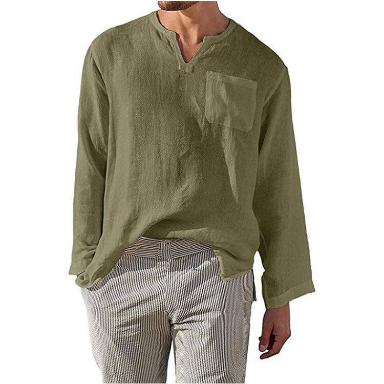 Camicia Uomo Lunga in Mistura di Lino e Cotone - Taglio Relaxed con Colletto a Banda per un Look Casual e Confortevole