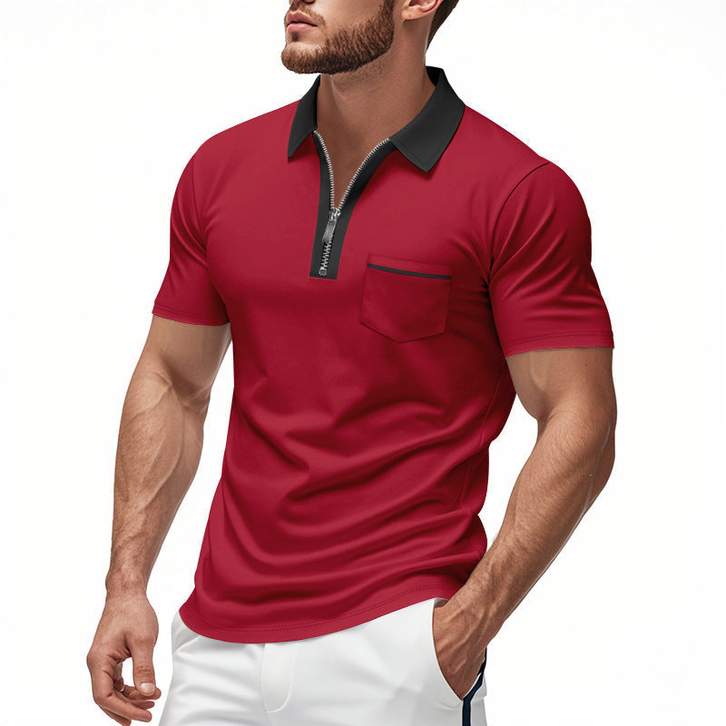 Męska koszulka polo Slim Fit z zamkiem błyskawicznym i kieszonką na piersi - komfortowa odzież codzienna z bawełnianej mieszanki