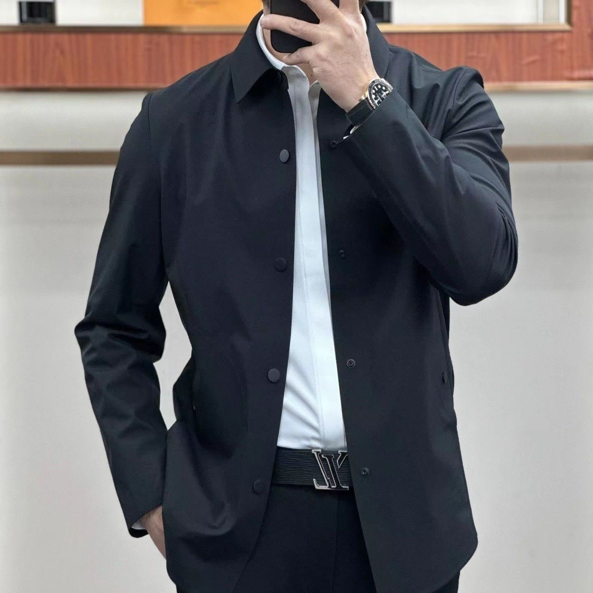 Koszulka overshirt męska - slim fit - większy rozmiar - kolor revers - elegancka warstwa dekoltowa