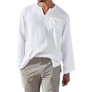 Camicia Uomo Lunga in Mistura di Lino e Cotone - Taglio Relaxed con Colletto a Banda per un Look Casual e Confortevole