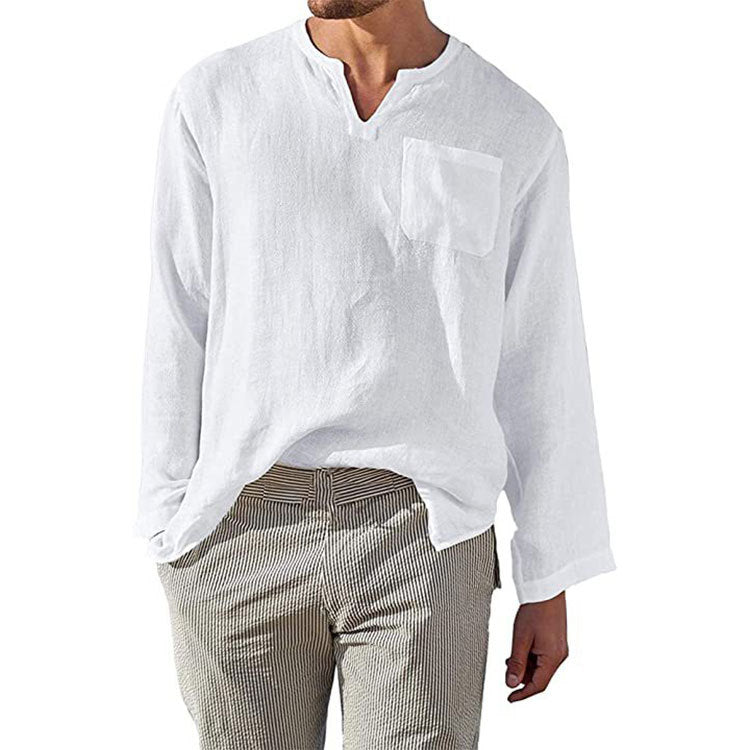 Camicia Uomo Lunga in Mistura di Lino e Cotone - Taglio Relaxed con Colletto a Banda per un Look Casual e Confortevole