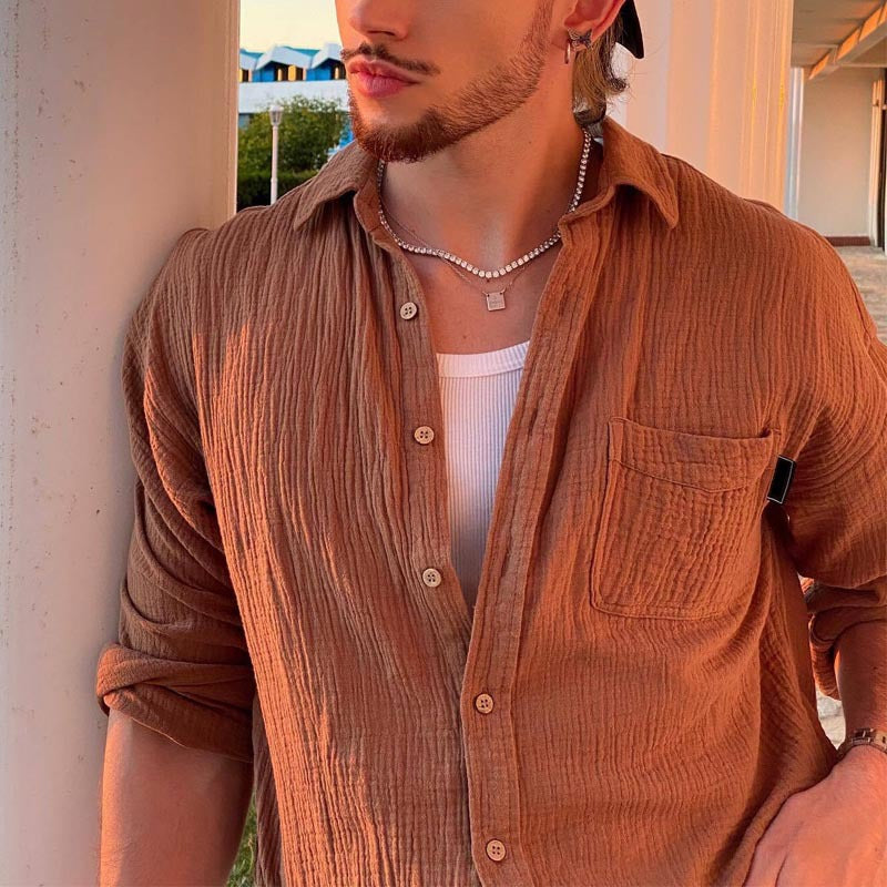 Herren Langarmhemd - Verstellbare Passform - Leichter Materialmix - Lässig mit Boots