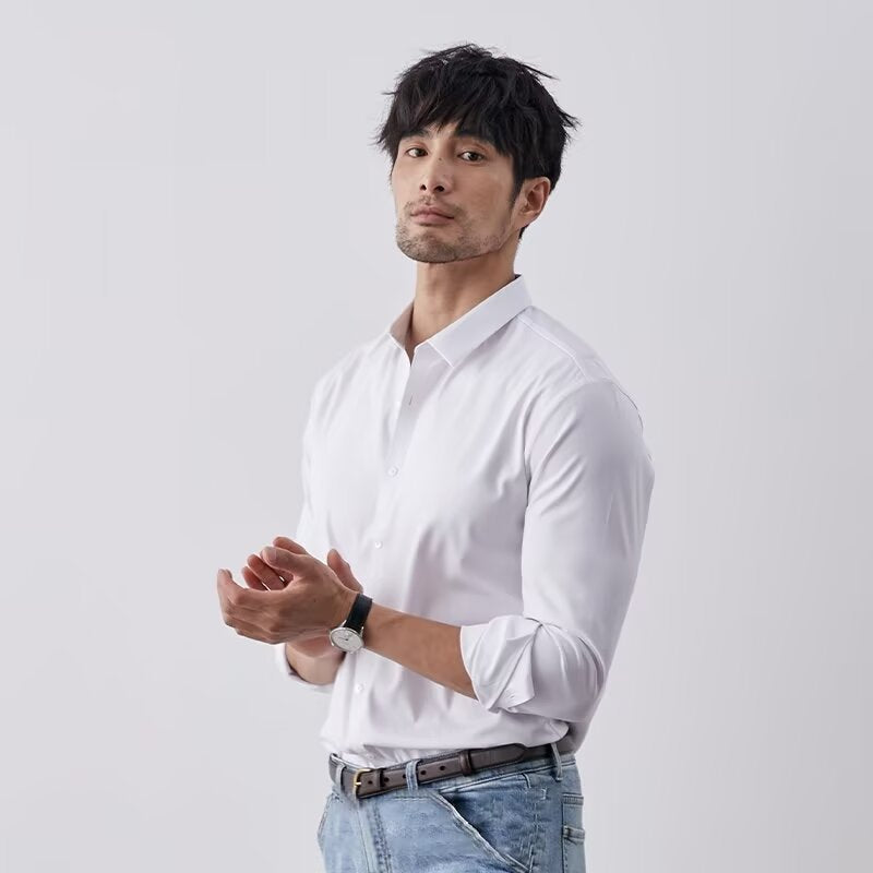 Elegantes Herren Slim Fit Hemd - Langarm mit Knöpfen - Synthetische Seidenoptik - Ideal für Business Casual