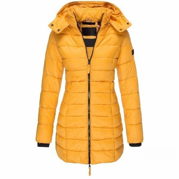 Damen Slim Fit Winterjacke aus wasserabweisendem Nylon mit Kapuze, warm und lang