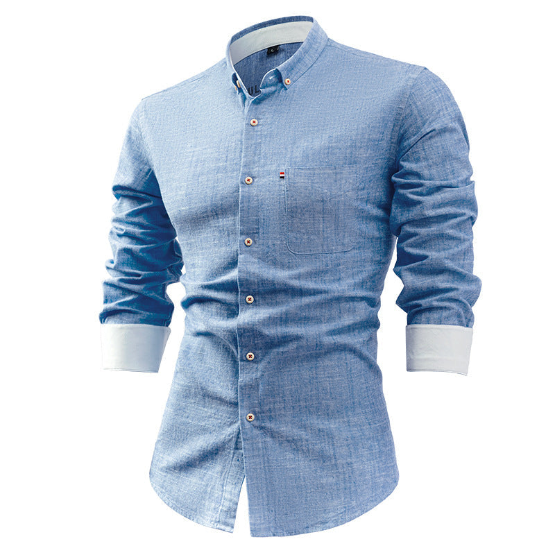 Men's Slim Fit Long-Sleeve Vest in Cotton-Linen Blend with Chest Pin