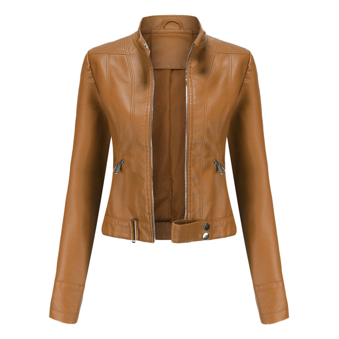 Elegante Damen-Lederjacke im lässigen Kurzstil für den Frühling