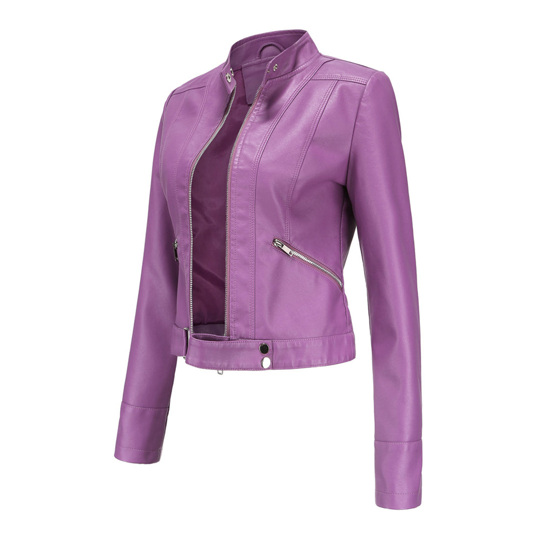 Elegante Damen-Lederjacke im lässigen Kurzstil für den Frühling