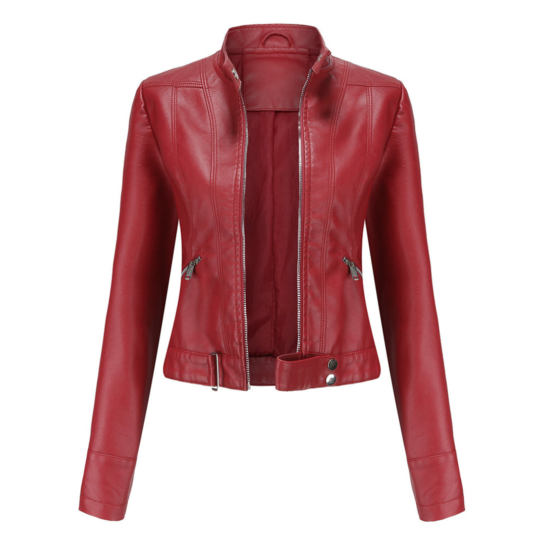 Elegante Damen-Lederjacke im lässigen Kurzstil für den Frühling