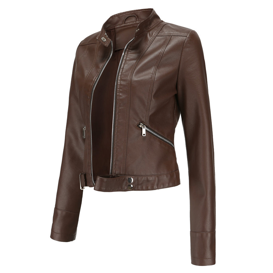 Elegante Damen-Lederjacke im lässigen Kurzstil für den Frühling