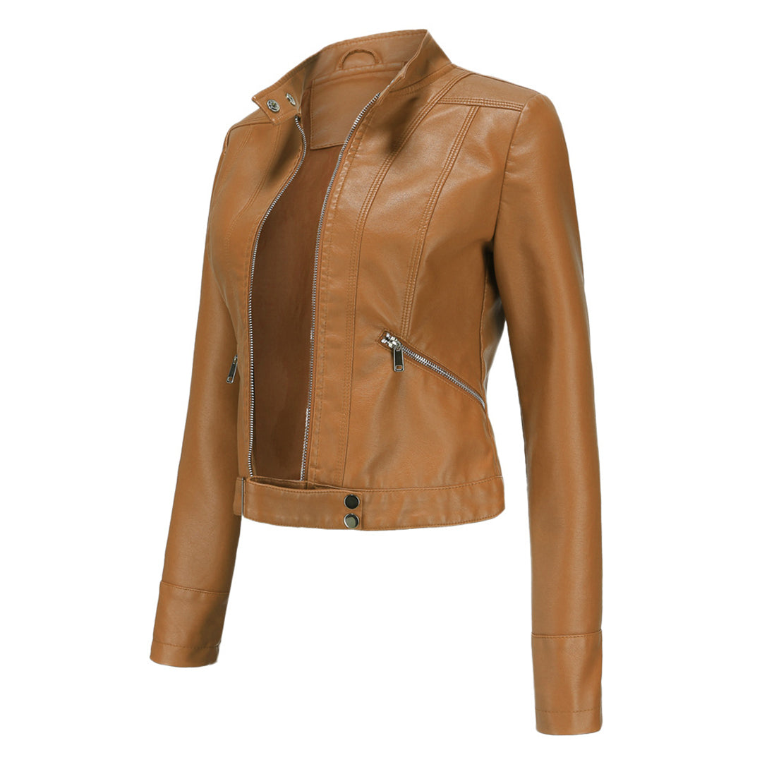Elegante Damen-Lederjacke im lässigen Kurzstil für den Frühling