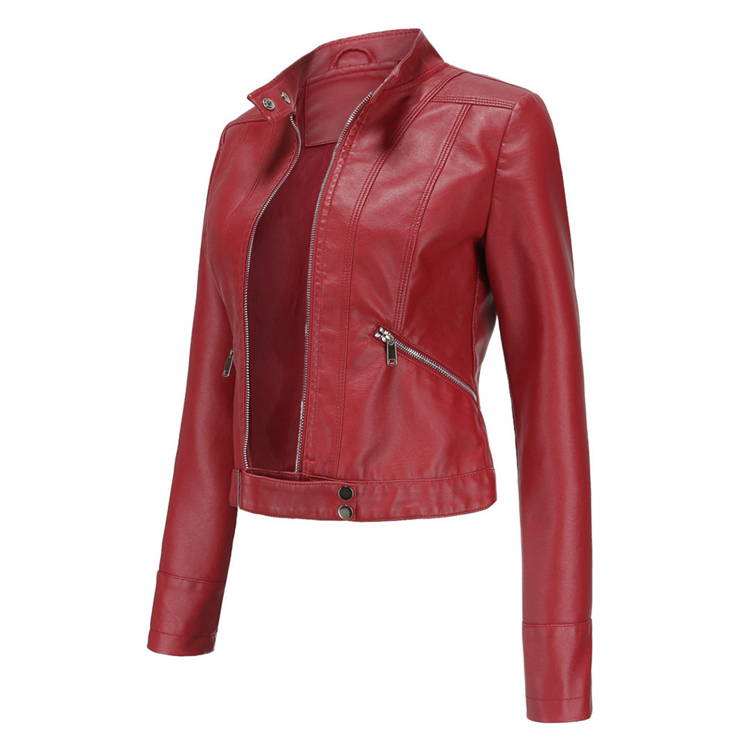 Elegante Damen-Lederjacke im lässigen Kurzstil für den Frühling