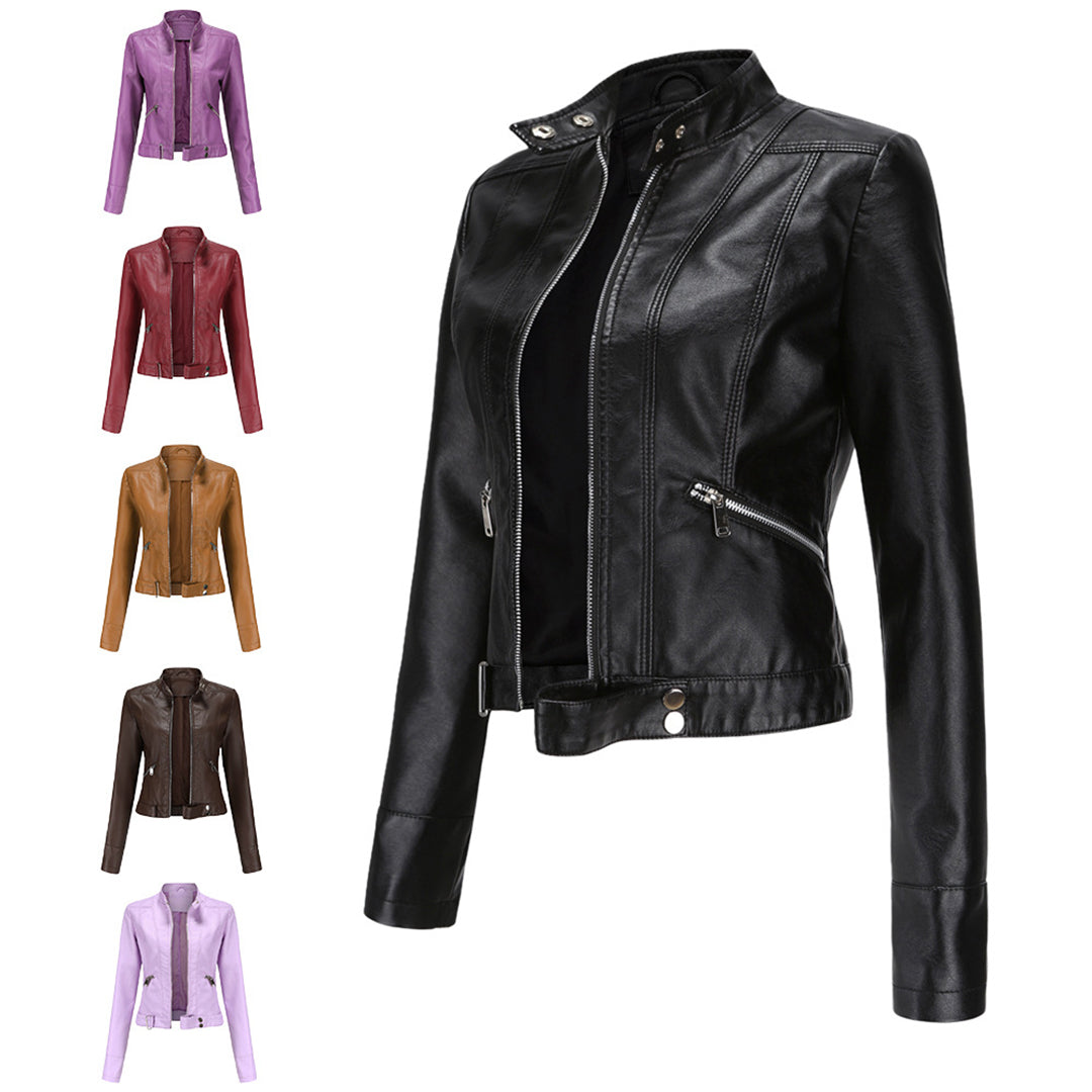 Elegante Damen-Lederjacke im lässigen Kurzstil für den Frühling