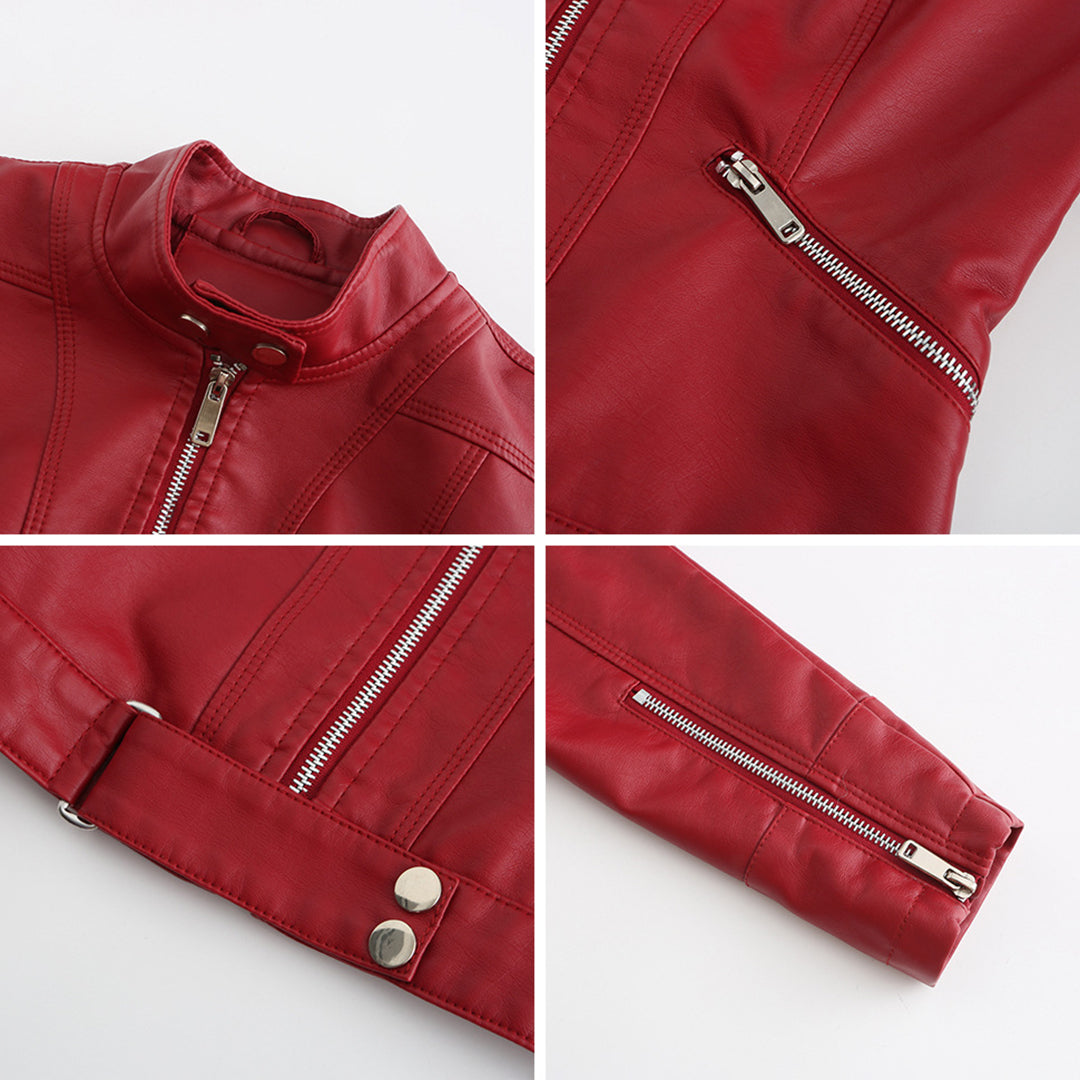Elegante Damen-Lederjacke im lässigen Kurzstil für den Frühling