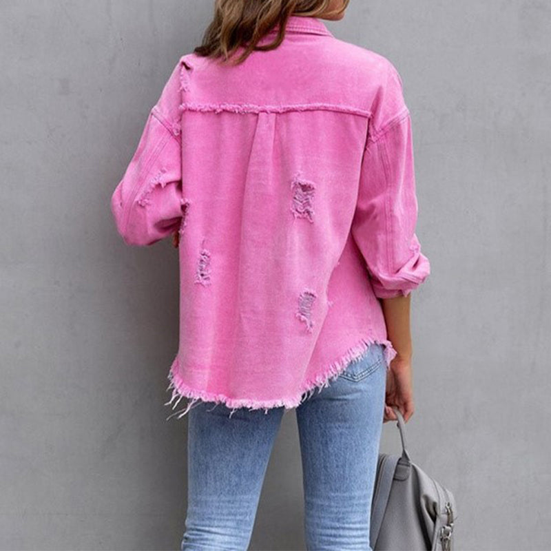 Frühlingshafte Damenjeansjacke aus Baumwolle im klassischen, leichten Oversize-Stil
